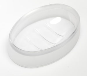 Clear with Frosted Trim, Rib-Textured Soap Dish